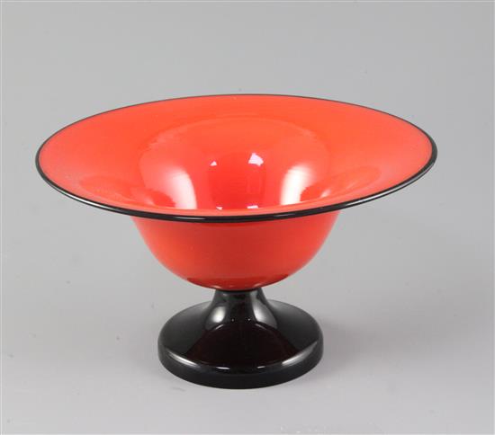 Attributed to Michael Powolny for Loetz. A red and black glass pedestal bowl, 1920s, diameter 22.5cm